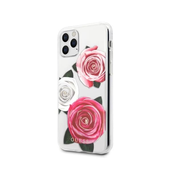 Guess transparent skal Flower Desire för iPhone 11 Pro, rosa