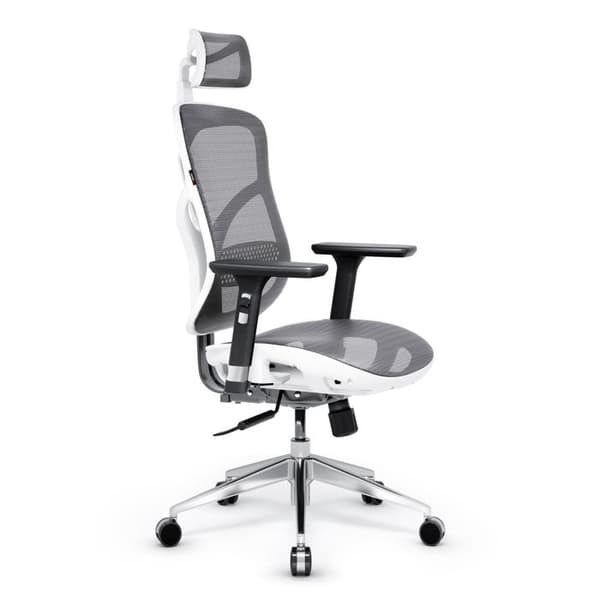 Diablo V-Basic Ergonomic Office Chair 3D Andas Mesh Justerbara Armstöd (Vit-Grå)