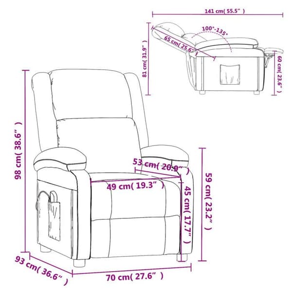 vidaXL Massagefåtölj Brun Sammet 342418
