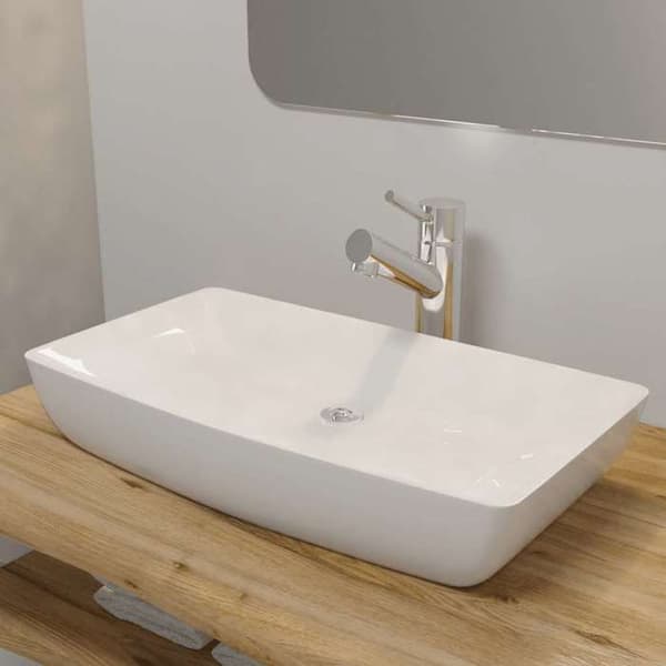 vidaXL Rektangulär Handfat Keramik Vit 71 x 39 cm 140691