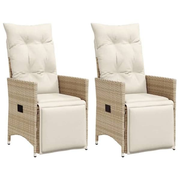 vidaXL Trädgårdsfällstolar set om 2 med beige kuddar, fällstol för trädgården, fällstol 365669