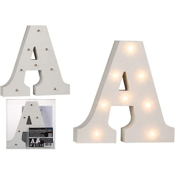 Bokstav LED "A" i trä belyst - Vit - H 16 x l 16 cm
