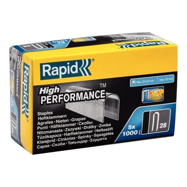 Rapid High Performance Staples nr 28 10 mm galvaniserat stålpaket om 5 x 1000