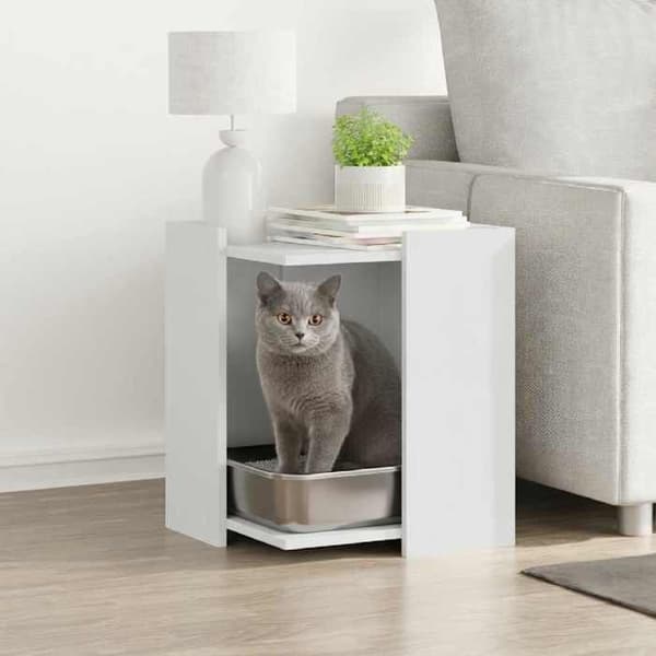 vidaXL Kattlåda möbel vit ingenjörsträ 857742