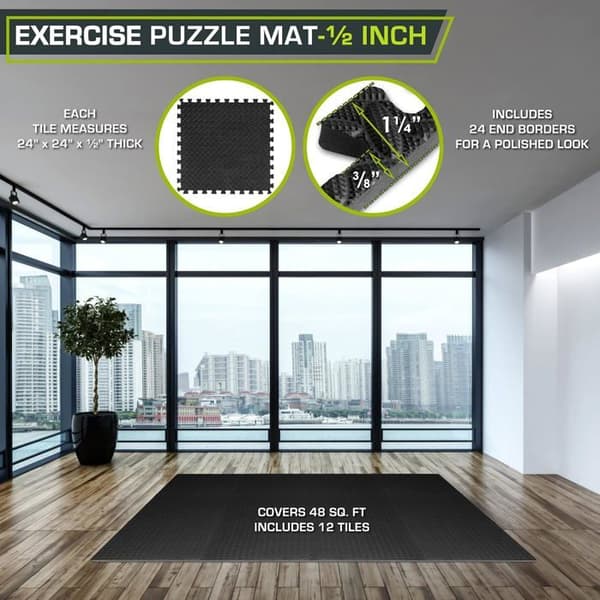 Gymmatta - PROSOURCEFIT - EVA-pussel - 12 sammankopplade plattor - Svart - 48 ft²