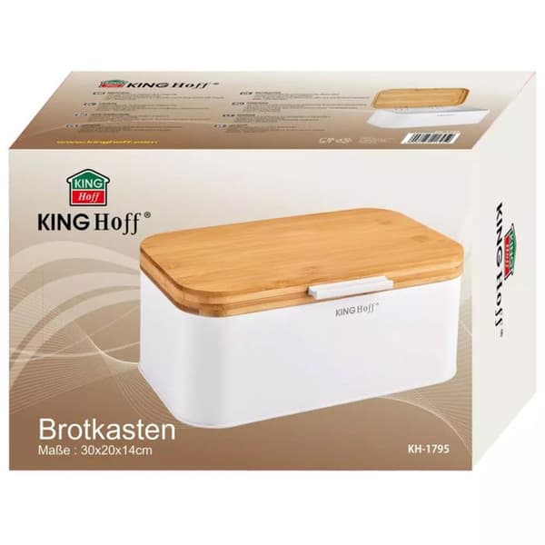 Brödkorg - KINGHOFF - KH-1795 - Rostfritt stål - Lock i bambu - Elegant design