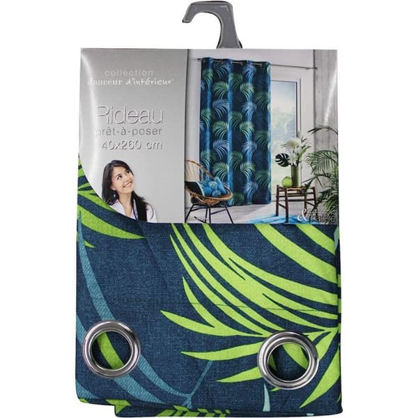 Ögla gardin 140 x 260 cm – Blå växttryck polyester