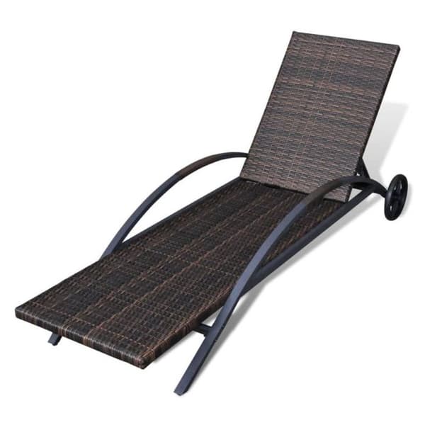 vidaXL Solstol med Dyna och Hjul Poly Rattan Brown