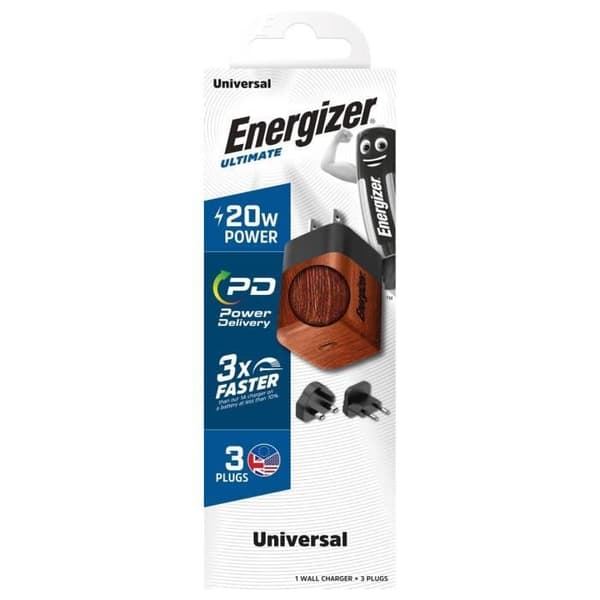 20W USB-C snabbladdare - Energizer - Burl Walnut - USB Power Delivery