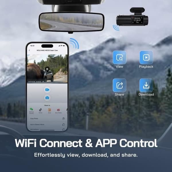WOLFANG 4K Dashcam Bil Fram Bak med SD-kort 32G