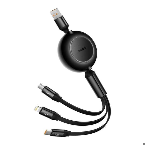 Retrakterbar 3-i-1-kabel - Baseus - CAMJ010101 - 66W - USB Type-C, Lightning, Micro USB - 1,1 m