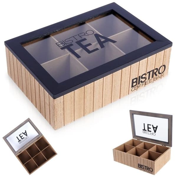 Teask - VILDE - 24x16,5x7,5 cm - 6 fack - Glaslock - Industriell LOFT-stil - Solid MDF