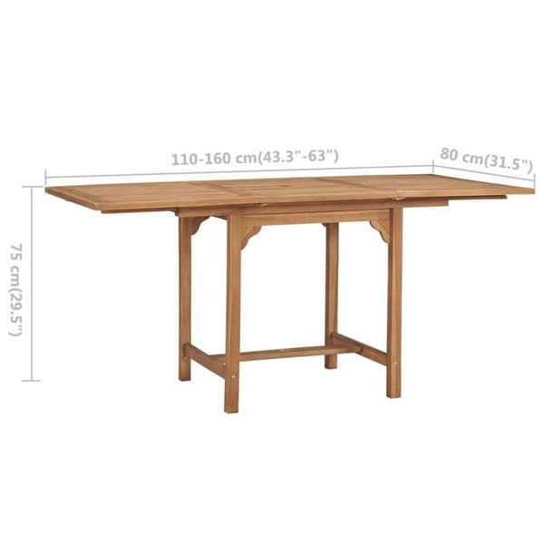 vidaXL Utsträckbar trädgårdsbord (110-160)x80x75 cm Solid Teck 47420