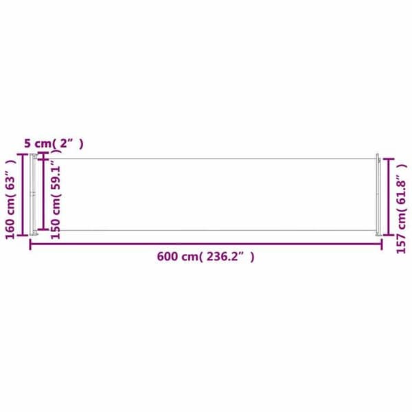 Sidofällbar markis - vidaXL - 600x160 cm - Grå - Polyester tyg - Pulverlackerad stål