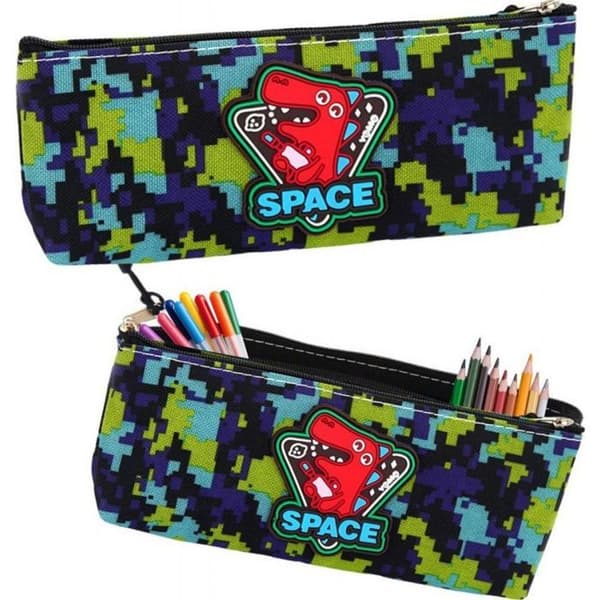 Makeup kit - Lean brush case Pencil case Space Dinosaur Pixels Blue Green 20x8cm