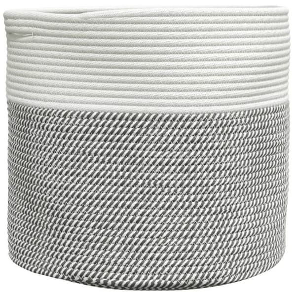 Grå och vit förvaringskorg Ø40x35 cm bomull