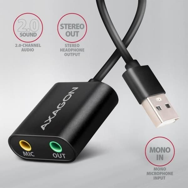 Ljudadapter - AXAGON - ADA-12 - USB 2.0 - Stereo - 15 cm