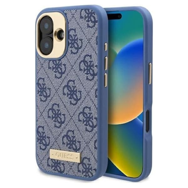 Coque Guess Hardcase 4G Logo Plate MagSafe för iPhone 16 Plus - Blå