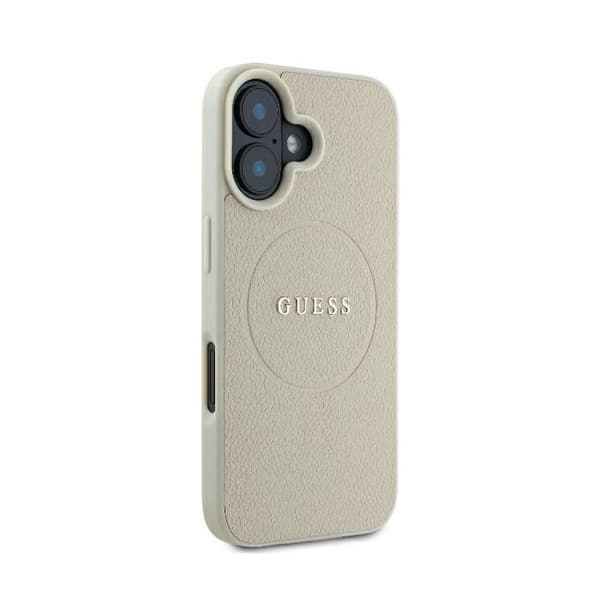 Coque Guess Grained Gold Ring MagSafe för iPhone 16 - Beige