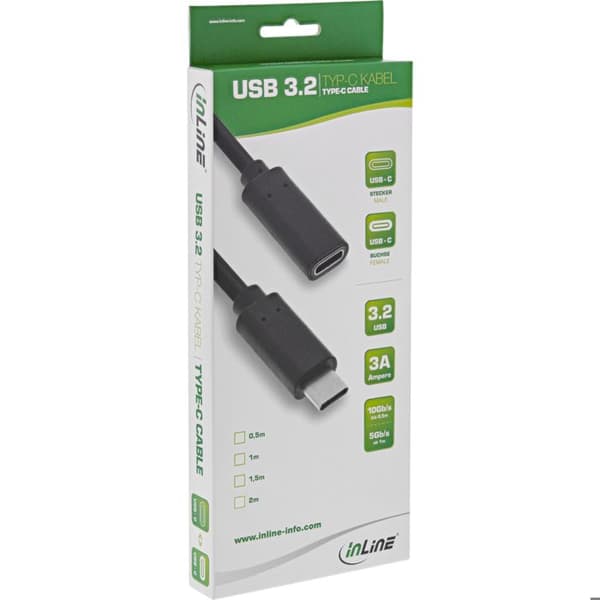 USB-kabel - INLINE - 35772 - 2 m - USB 3.2 Gen 1 - USB-C H till K - Svart