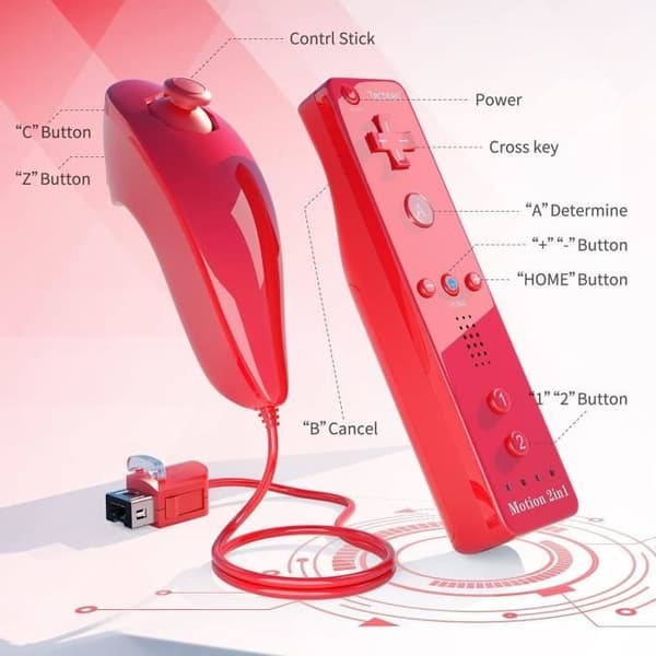 Spelkontroll - TechKen - 2-delad Wii-kontroll - Bluetooth - Vibration - Nunchuk ingår