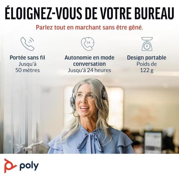 Trådlös headset - POLY - Voyager 4310 UC - Monoljud - Batteritid 24h - Räckvidd 50m