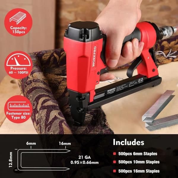 WORKPRO Pneumatisk Häftmaskin med 1500 Häftstift