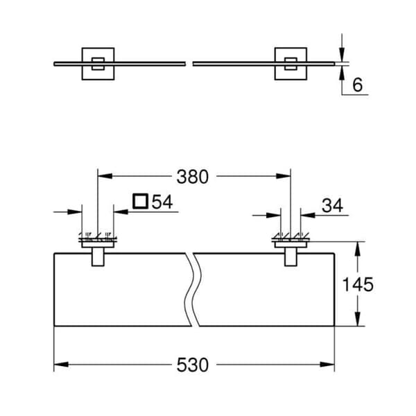 GROHE Start Cube hylla 53 cm krom - glas och metall, dolda fästen