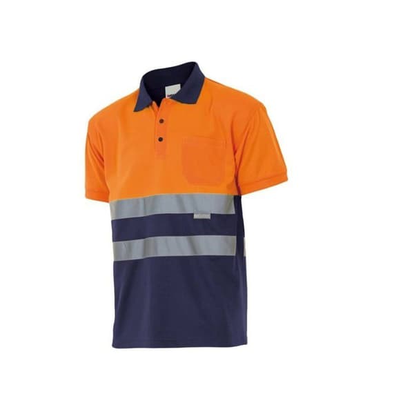 Bicolor kortärmad högsynlighetspolo VELILLA - Orange / Marinblå