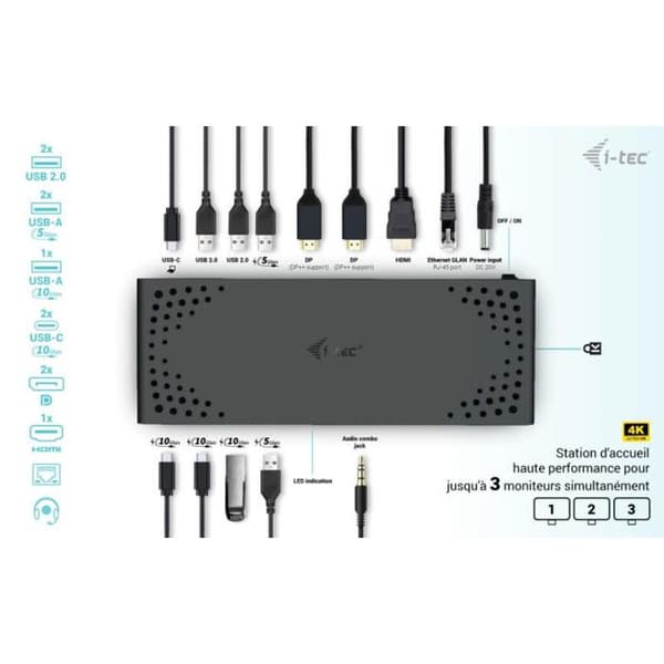 USB-C-dockning - I-TEC - Triple Display DS - 3 skärmar 4K - 100W - Svart