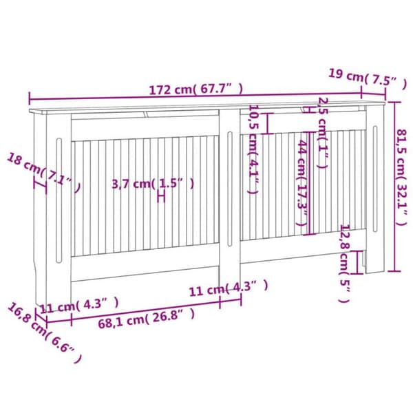 Radiatorlock - vidaXL - 172 cm - MDF - Vit - Modern design med lameller