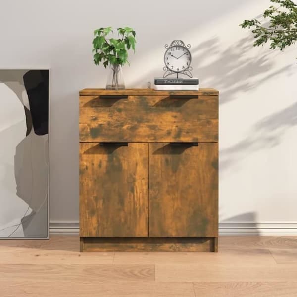 Buffé Bas - Rökig Ek - 60x30x70 cm - 2 Dörrar - Ingenjörsträ - Nutida Stil
