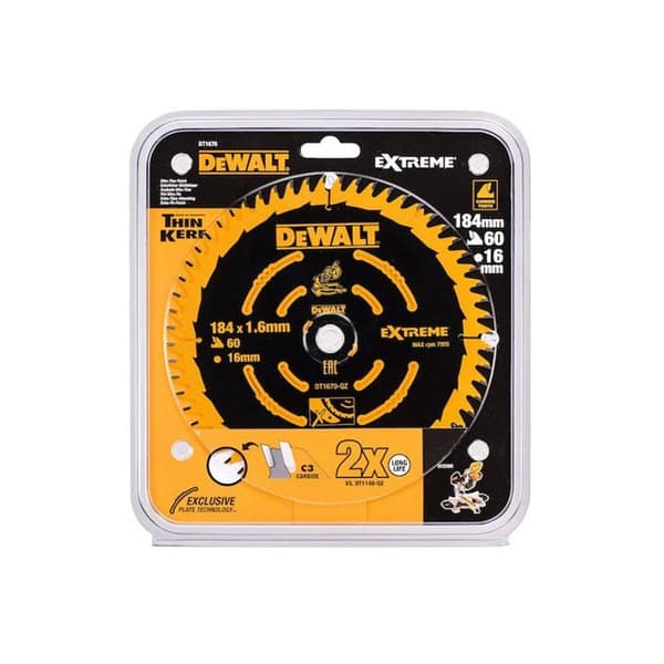 Kapsågblad Carbide ELITE DEWALT DT1670-QZ 184x16mm 60T