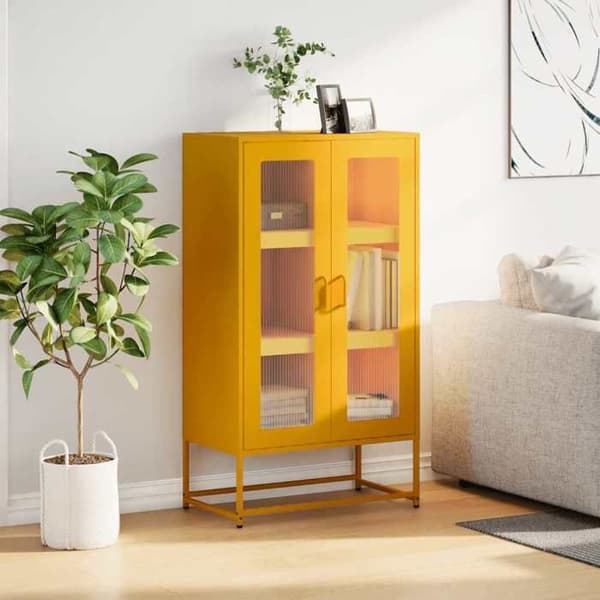 vidaXL Buffé hög senapsgul 68x39x123 cm stål 853359