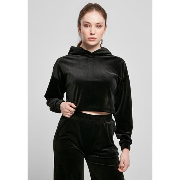 Huvtröja - URBAN CLASSICS - Dam - Sammet - Svart - Oversized