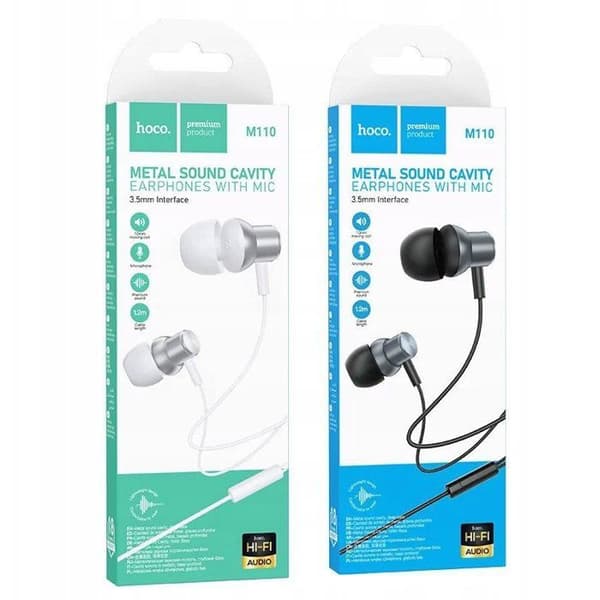 In-ear hörlurar - HOCO - M110 - Trådad - Jack 3,5 mm - Grå