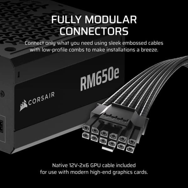 Strömförsörjning PC - CORSAIR - RM650e - 650 Watt - Modulerad - Tyst