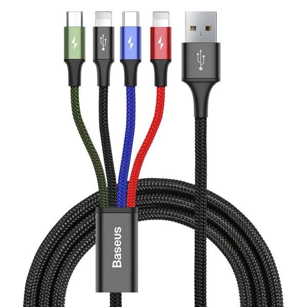 Laddkabel 4 i 1 - BASEUS - 1,2 m - Snabbladdning 3,5 A - 2 x Lightning, USB-C, Micro USB