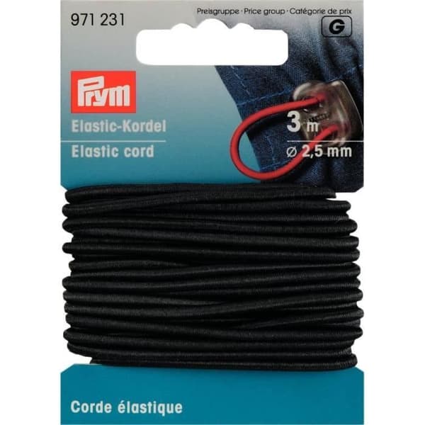 Elastisk snöre - PRYM - 2,5 mm - Svart - Mångsidig - Idealisk för sömnad