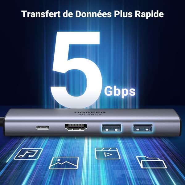 Multifunktionell USB-C-adapter - UGREEN - Med PD - Grå