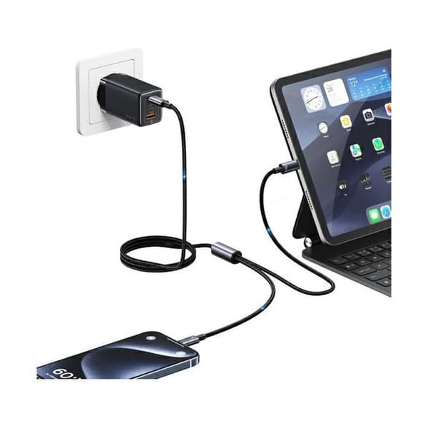 USB-C 2 i 1-kabel USAMS 72 W 1,2 m i aluminiumlegering