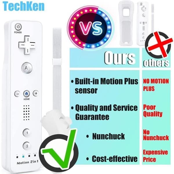 Spelkontroll - TechKen - 2 delar Wii-kontroll - Bluetooth - Vibration - Silikonfodral