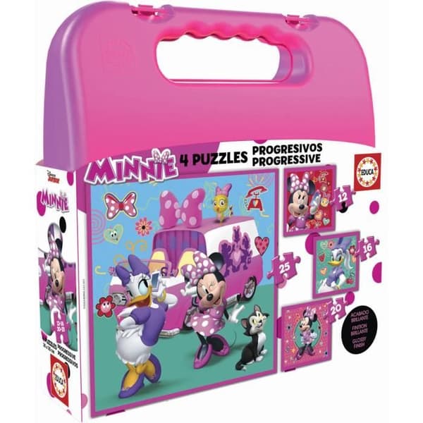 4 progressiva pussel - EDUCA - Minnie & The Happy Helpers Progressive Puzzles Case (12-16-20-25)