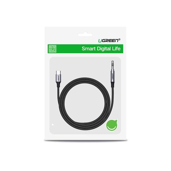Ljudkabel - UGREEN - Typ-C / Jack 3,5mm - Flätad Nylon - 1M - Vit