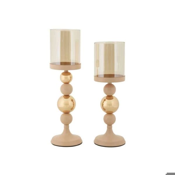 Metallljusstake Glaserad (2-pack) rosa och guld
