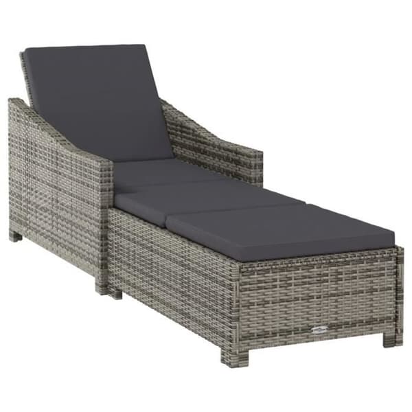 vidaXL Chaise longue med kudde, mörkgrå flätad resin grå