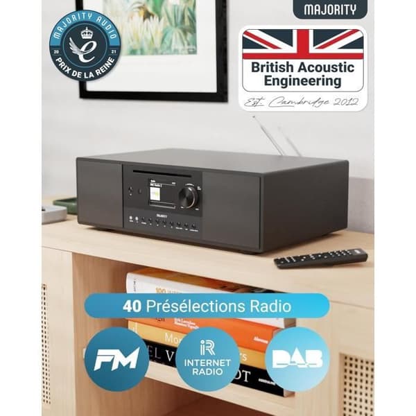 MAJORITY Quadriga Radio Internet Noir 2.1 120W – Bluetooth, DAB+, CD, Spotify Connect