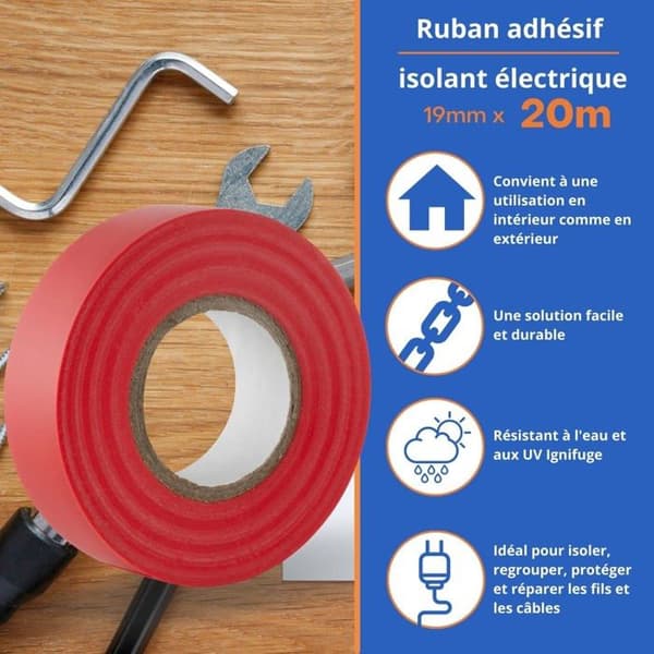 Elastisk tejp - Gocableties - GCTPVC2019RED - PVC - 20 meter - Brandresistent