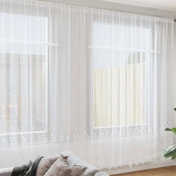 Blomster spetsgardin - vidaXL - Vit - Polyester - 280x500 cm - Ljusfiltrerande - Integritetspaneler