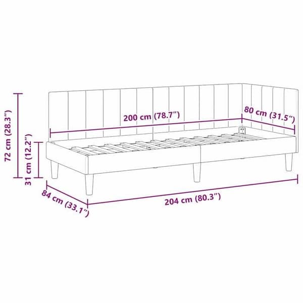 vidaXL Hörnsängram Blå 80 cm x 200 cm Sammet 42016327